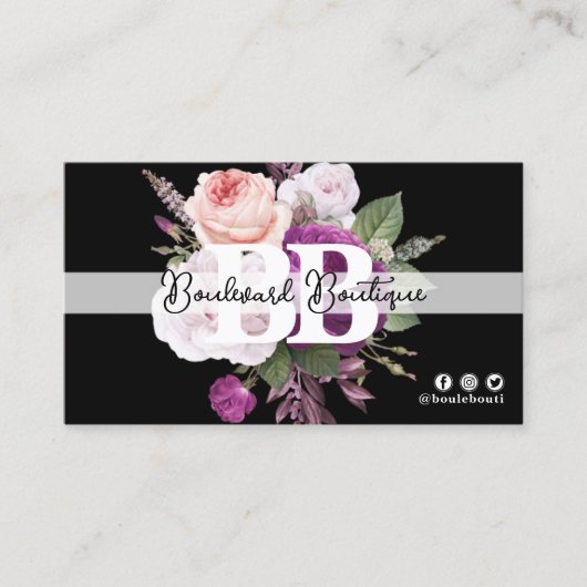 Zwart & Wit  Floral Chic Boutique QR Code Visitekaartje (Voorkant)