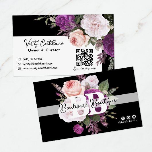 Zwart & Wit  Floral Chic Boutique QR Code Visitekaartje