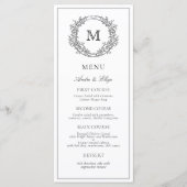Zwart-wit Floral Crest Monogram Bruiloft Menu (Voorkant)