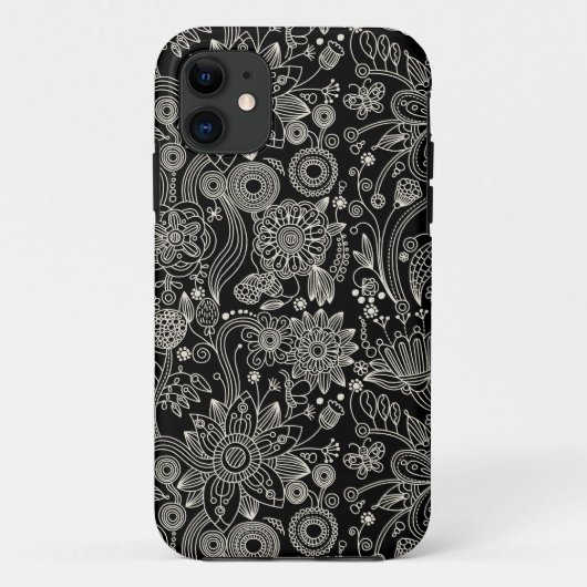 Zwart-wit Floral Damask-patroon Case-Mate iPhone Case (Achterkant)