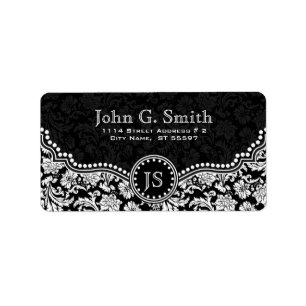 Zwart-wit Floral Damask-patroon Etiket