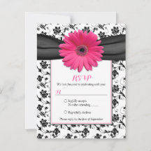 Zwart-wit Floral Damask Wedding Reply Kaart