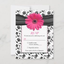 Zwart-wit Floral Damask Wedding Reply Kaart