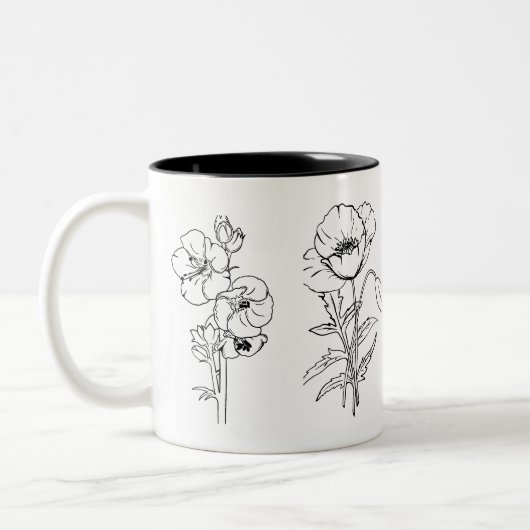 Zwart-wit Floral Design Mok (Links)