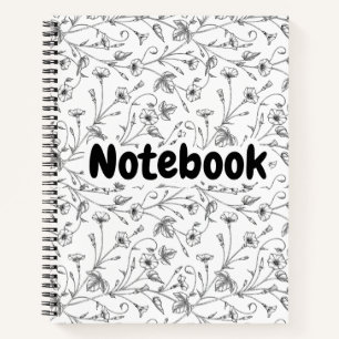 Zwart-wit Floral Doodle Notitieboek