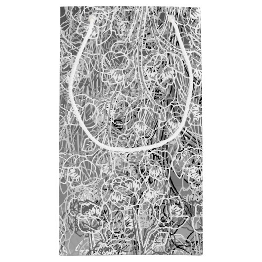 Zwart-wit Floral Druk 3 Gift Bag af Klein Cadeauzakje (Achterkant)