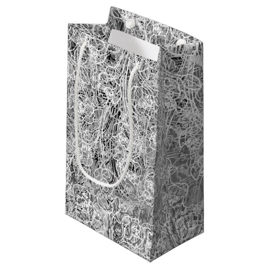 Zwart-wit Floral Druk 3 Gift Bag af Klein Cadeauzakje (Voorkant Gekanteld)