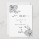 Zwart-wit Floral Elegant, speciaal Save The Date (Voorkant)