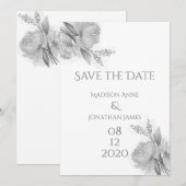 Zwart-wit Floral Elegant, speciaal Save The Date (Voorkant / Achterkant)