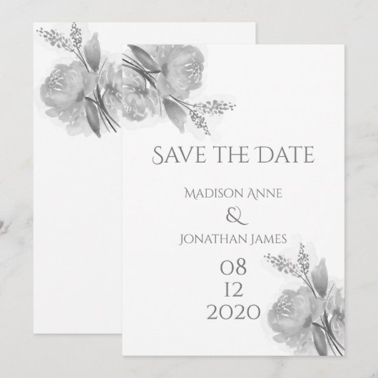 Zwart-wit Floral Elegant, speciaal Save The Date (Voorkant / Achterkant)