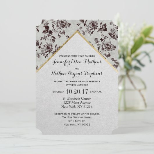 Zwart-wit, Floral en goudvormig, gerecycled papier Kaart (Staand voorkant)