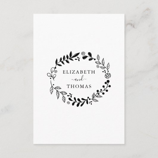 Zwart-wit Floral Garland bruiloft details Informatiekaartje (Achterkant)