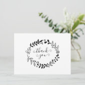 Zwart-wit Floral Garland Dank u Bedankkaart (Staand voorkant)