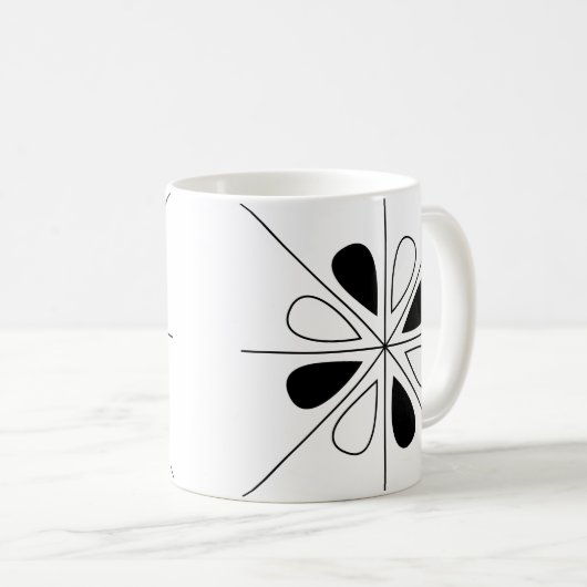 Zwart-wit Floral Geometric Pattern Koffiemok (Voorkant rechts)