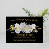  zwart-wit Floral Gold Folie Uitnodiging (Staand Voorkant)