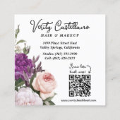 Zwart-wit Floral Hair Salon Stylist QR Code Vierkante Visitekaartje (Achterkant)