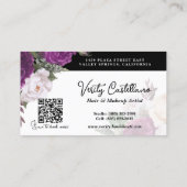 Zwart-wit Floral Hair Salon Stylist QR Code Visitekaartje (Achterkant)