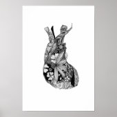 Zwart-wit Floral hart Poster (Voorkant)