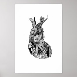 Zwart-wit Floral hart Poster