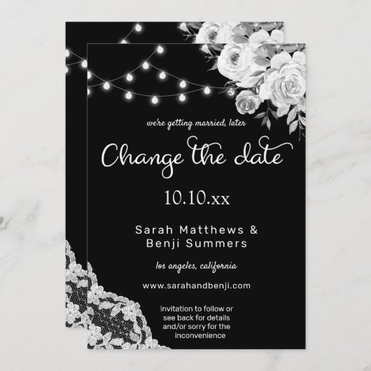 Zwart-wit, Floral kant Verander de datum Kaart (Voorkant / Achterkant)