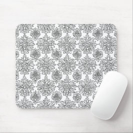Zwart-wit Floral Line Art Muismat