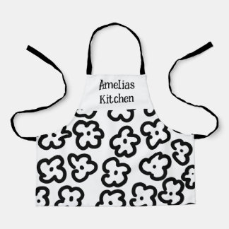 Zwart-wit Floral Modern Abstract Schort