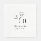 Zwart-wit Floral Monogram Bruiloft Servet (Voorkant)