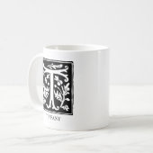 zwart-wit Floral Monogram Letter T Koffiemok (Voorkant links)