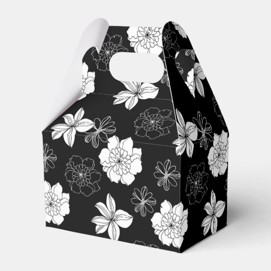 Zwart-wit Floral Patroon Bedankdoosjes (Voorkant Zijde)