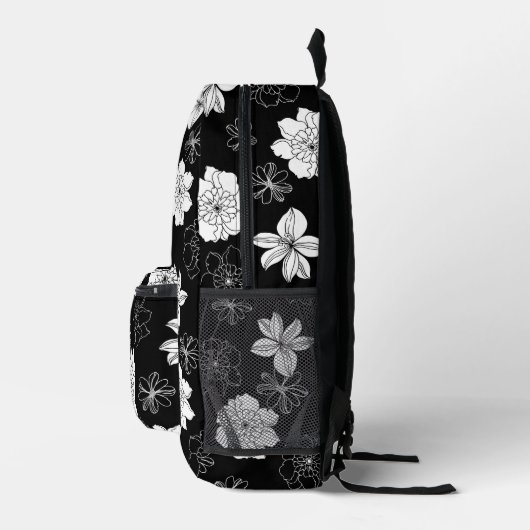 Zwart-wit Floral Patroon Bedrukte Rugzak (Rechts)