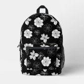 Zwart-wit Floral Patroon Bedrukte Rugzak (Voorkant)