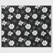 Zwart-wit Floral Patroon Cadeaupapier (Vlak)