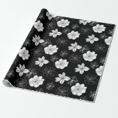 Zwart-wit Floral Patroon Cadeaupapier (Uitgerold)