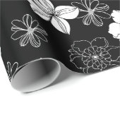 Zwart-wit Floral Patroon Cadeaupapier (Rol Hoek)