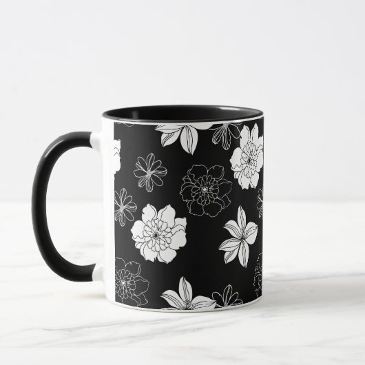 Zwart-wit Floral Patroon Mok (Links)