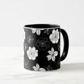 Zwart-wit Floral Patroon Mok (Voorkant rechts)
