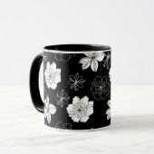 Zwart-wit Floral Patroon Mok (Voorkant links)