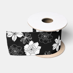 Zwart-wit Floral Patroon Satijnen Lint