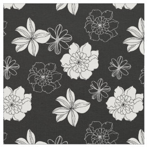 Zwart-wit Floral Patroon Stof