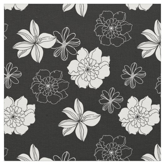 Zwart-wit Floral Patroon Stof (Close Up)