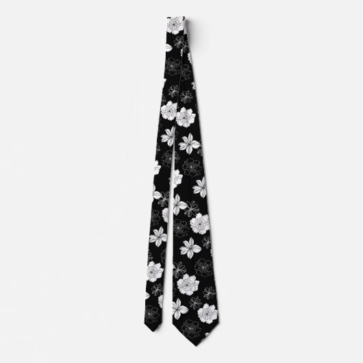Zwart-wit Floral Patroon Stropdas (Achterkant)