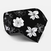 Zwart-wit Floral Patroon Stropdas (Opgerold)