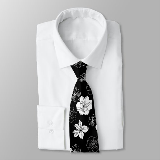 Zwart-wit Floral Patroon Stropdas (Gebonden)