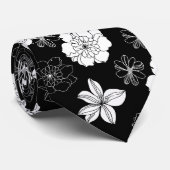 Zwart-wit Floral Patroon Stropdas (Opgerold)