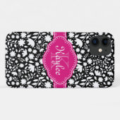 Zwart-wit Floral Pattern Roze Monogram Case-Mate iPhone Case (Achterkant (horizontaal))