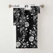 Zwart-wit Floral Roos Patroonnaam Afdrukken Bad Handdoek (Insitu)