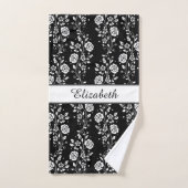 Zwart-wit Floral Roos Patroonnaam Afdrukken Bad Handdoek (Handdoek)