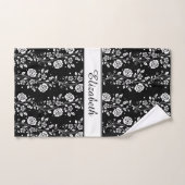 Zwart-wit Floral Roos Patroonnaam Afdrukken Bad Handdoek (Handdoek)