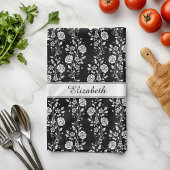Zwart-wit Floral Roos Patroonnaam Afdrukken Theedoek