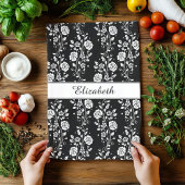 Zwart-wit Floral Roos Patroonnaam Afdrukken Theedoek